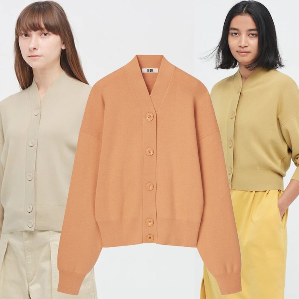 NWT UNIQLO 100% COTTON U FULL NEEDLE CARDIGAN XS "23 ORANGE"